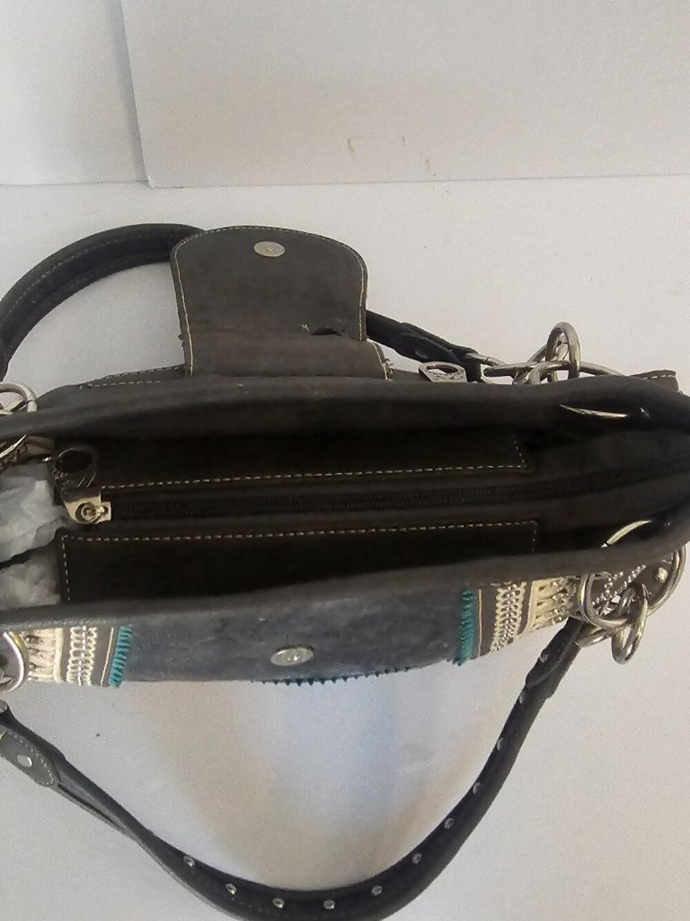 Montana West Bag Gray Western Chain Studded Bling Boho - Picture 7 of 12